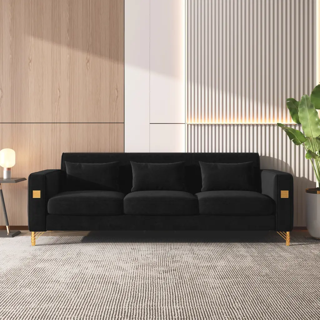 Velvet Sofa Pillows And Gold Finish Metal Leg Living Room Black w1311 artisan furniture