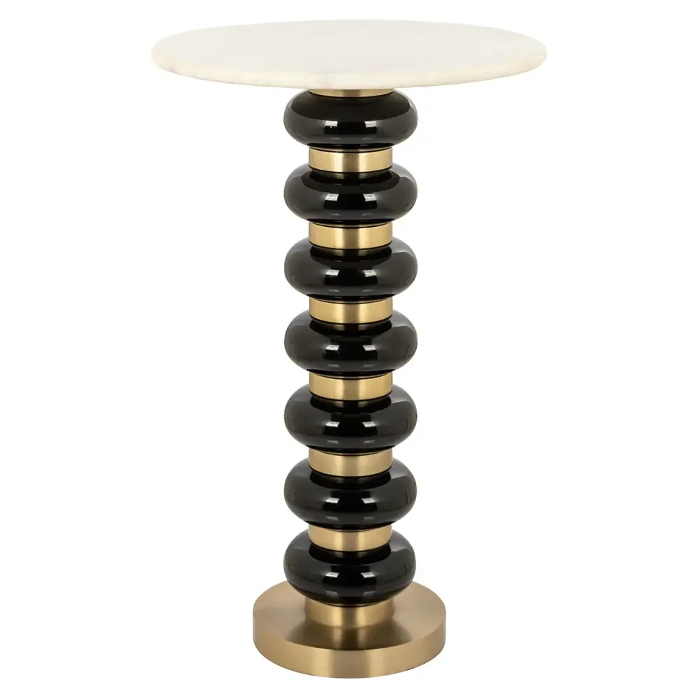 Barbara Marble Round End Table - Onyx & Gold