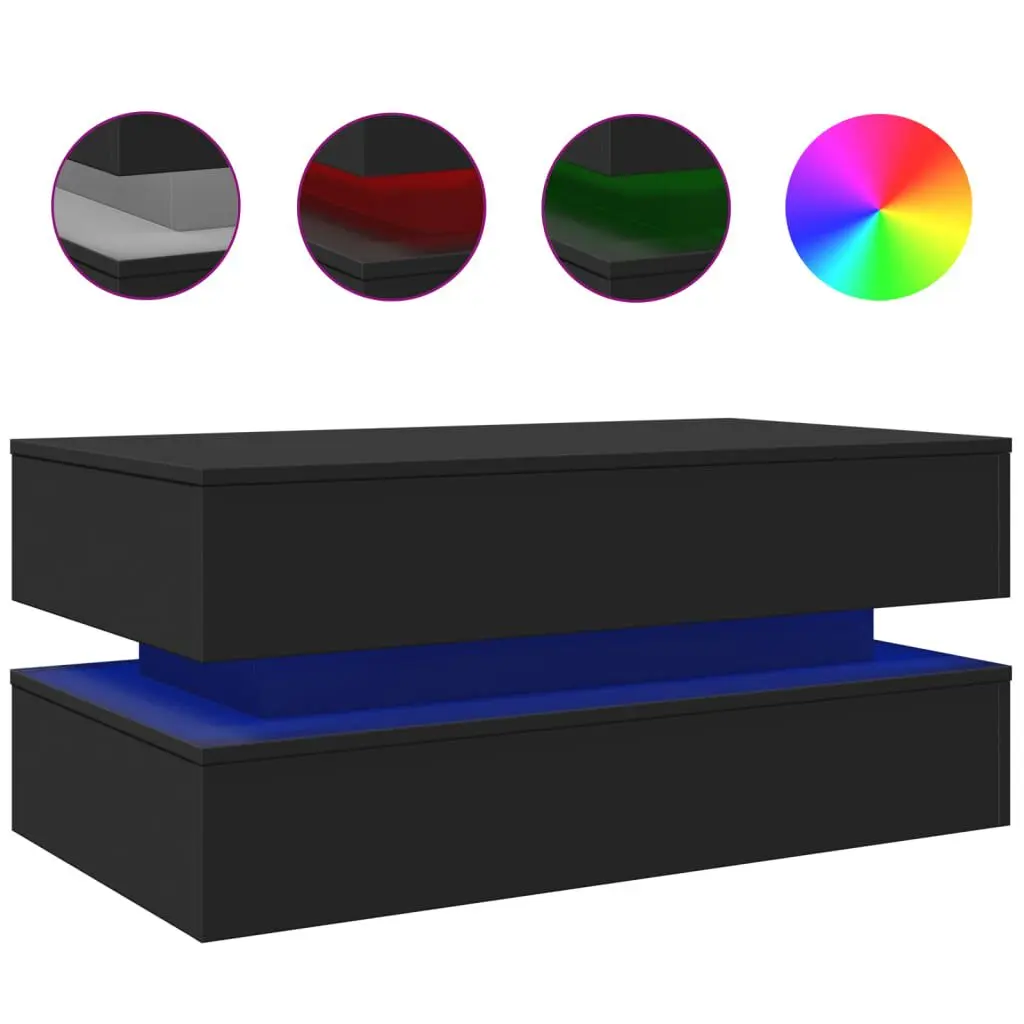 Coffee Table LED Lights Black 35.4x19.7x15.7 Inches Contemporary Living Room Table