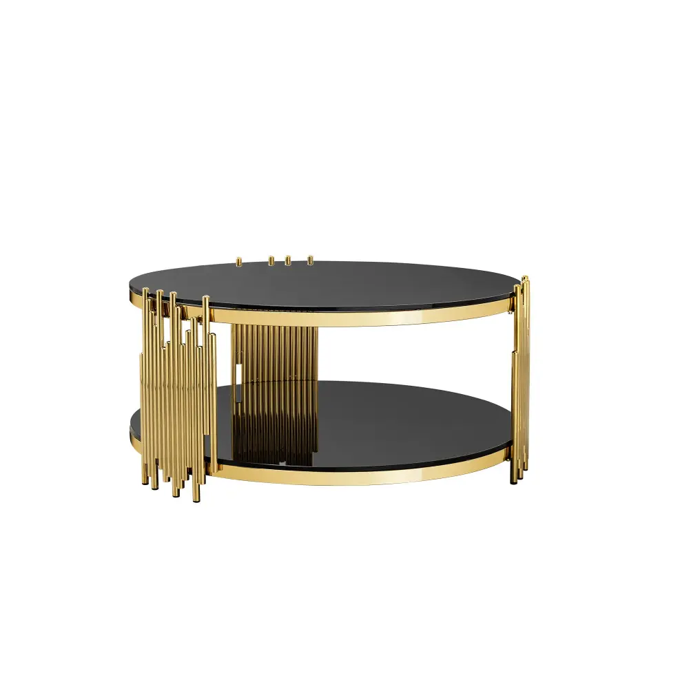 Elegant Round Table Double Layer Tempered Glass Top And Stainless Chromed Frame Living Room