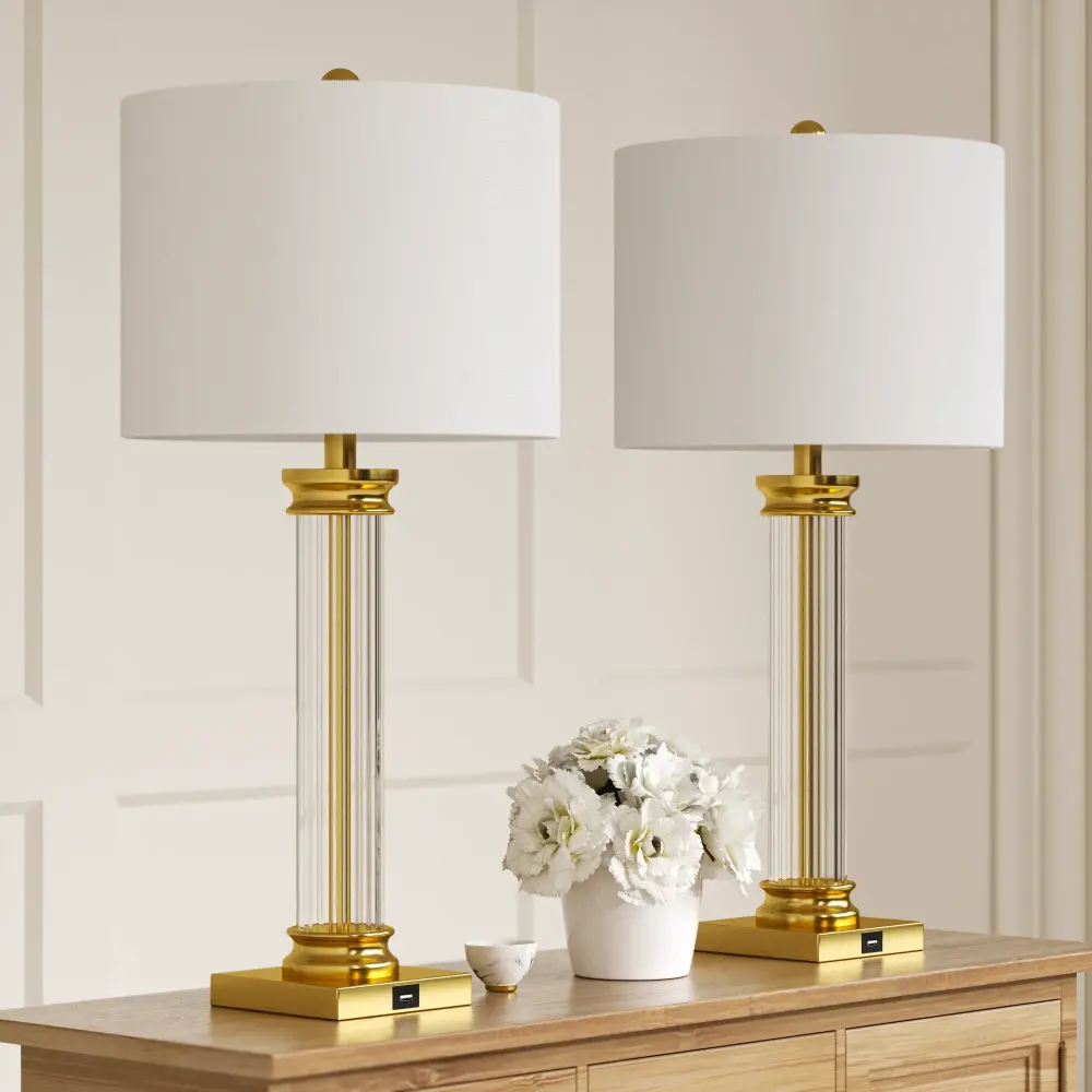 Finesse 28'' Steel Glass Table Lamp Set Living Room/Bedroom #T193