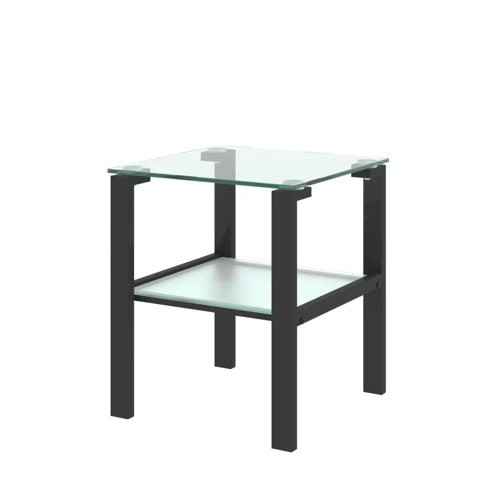 Glass Two Layer Tea Table, Small Round Table, Bedroom Corner Table, Living Room Side Table, Transparent (Set 2) - Charcoal
