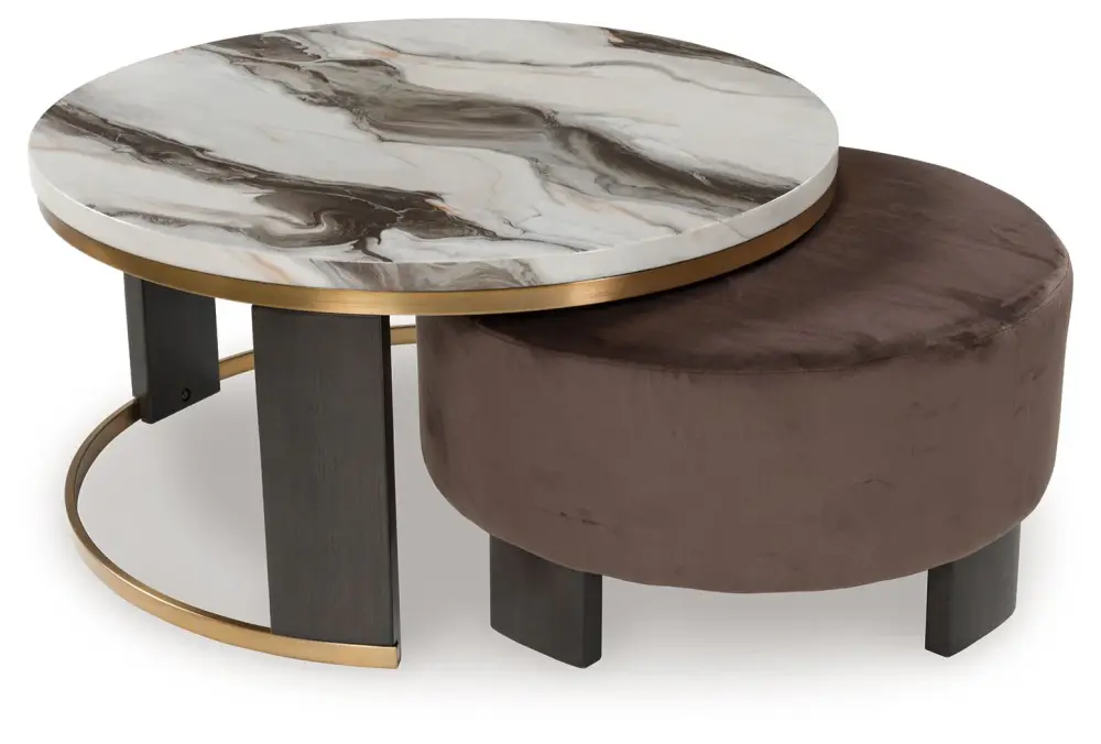 Jazmore - Nesting Cocktail Tables (Set 2) - Chestnut / Brass Finish