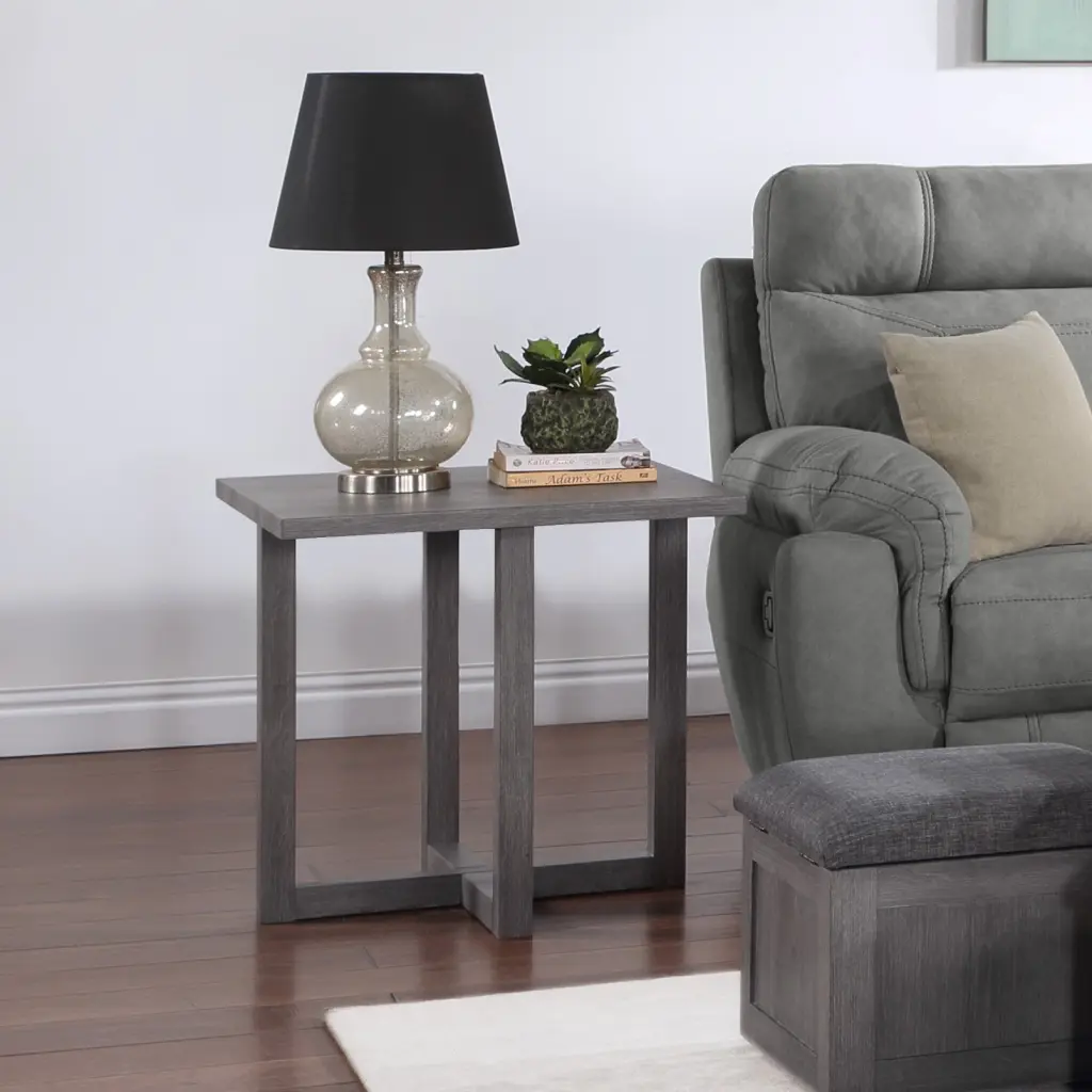 Moseberg 24 Inch Distressed Gray End Table Light Gray Elastomer Timber lilola home