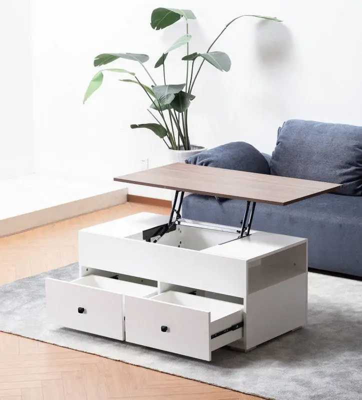 Luna - Coffee Table Walnut Finish Lift Top, 2 Drawers, And 2 Shelves - Pearl And Brown