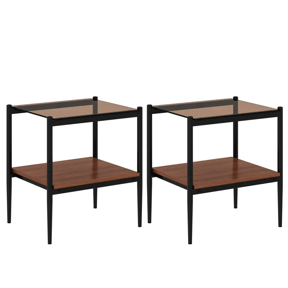 Modern Rectangle End Table adjust 2) Tempered Glass Tabletop And Layer - Brown