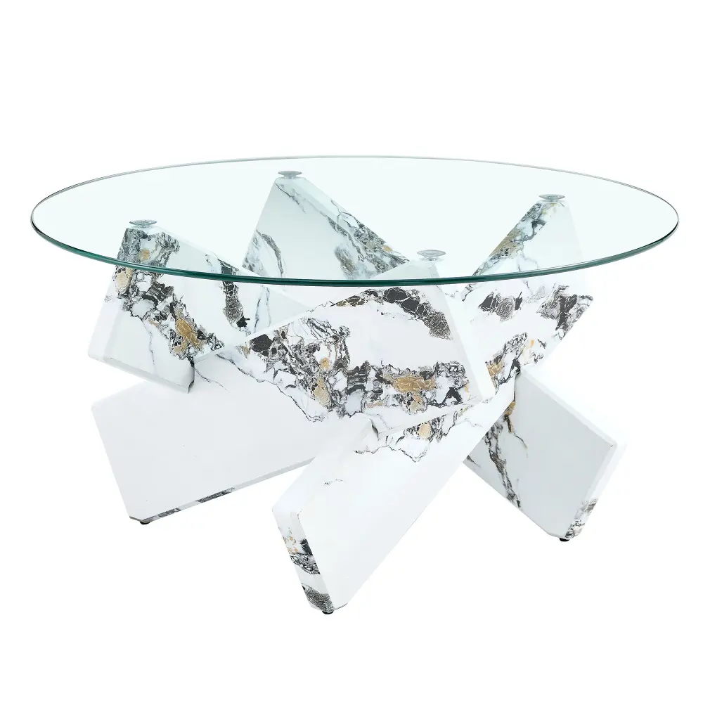 Modern Round Glass Coffee Table Tempered Glass