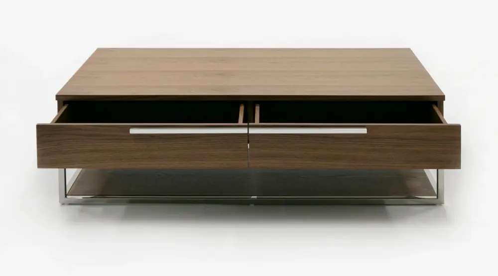 Modrest Heloise - Cutting-edge Walnut and Stainless Steel Coffee Table