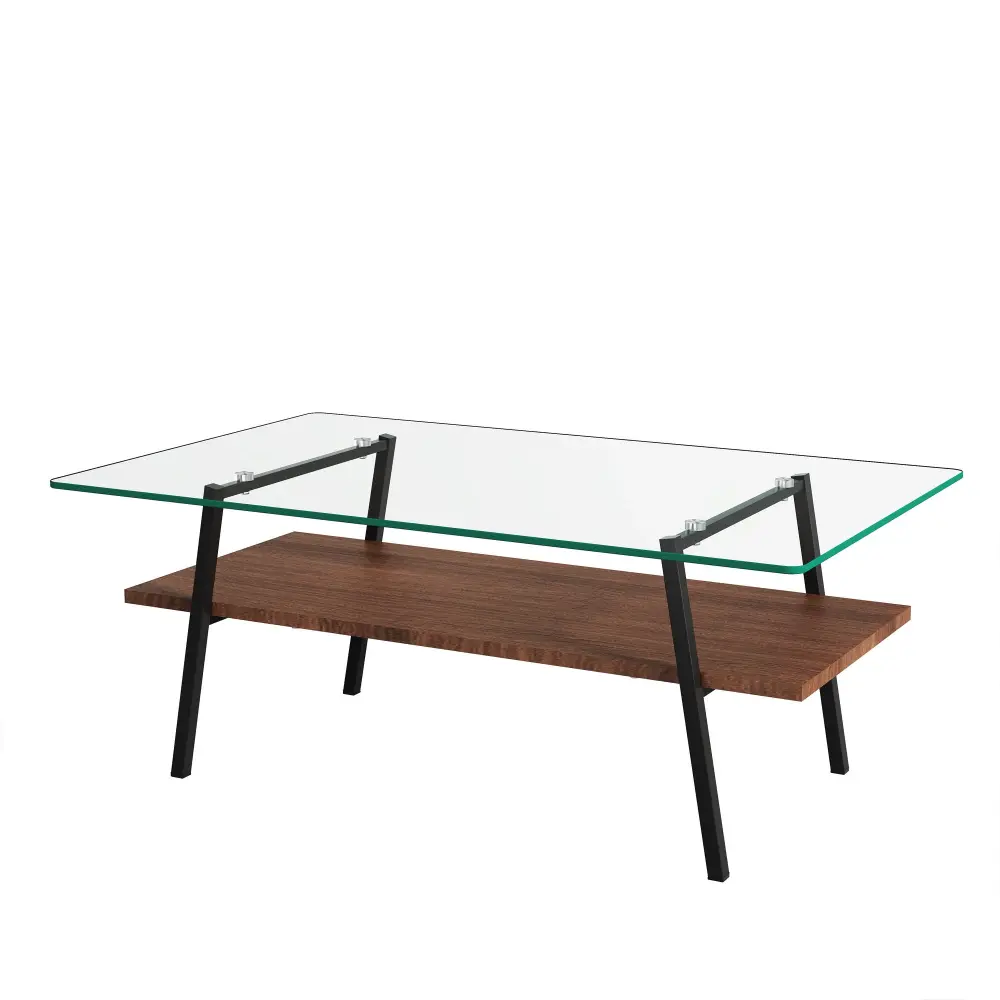 Rectangle Coffee Table, Tempered Glass Benchtop Metal Legs, Modern Table Living Room