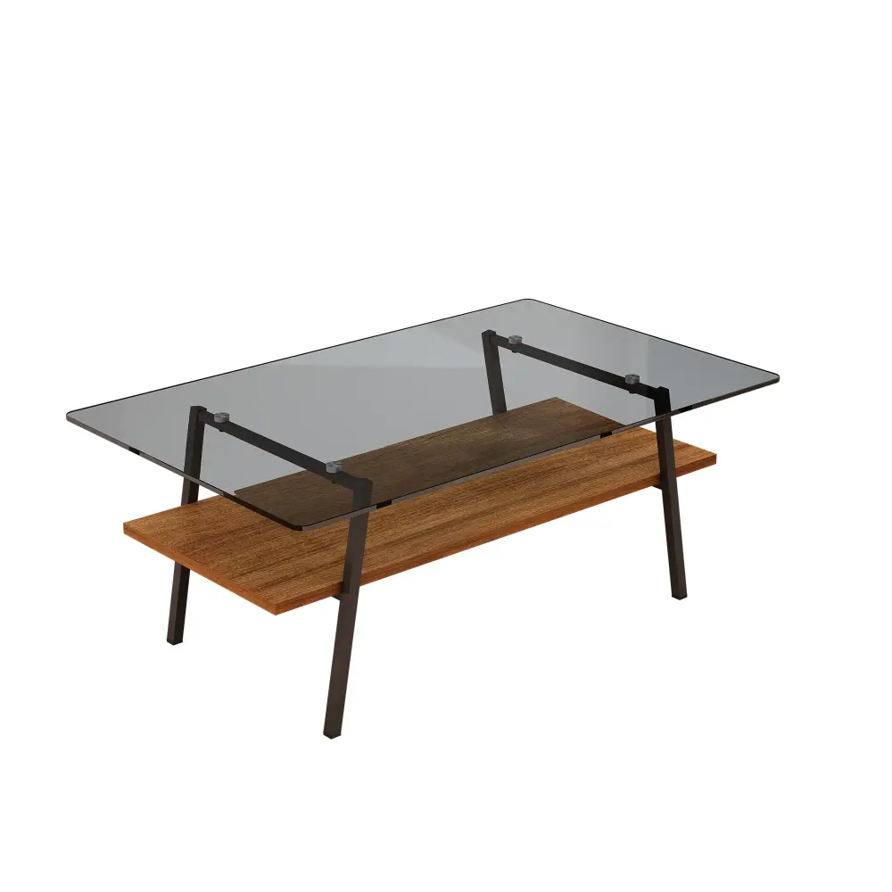 Rectangle Coffee Table, Tempered Glass Tabletop Metallic Legs