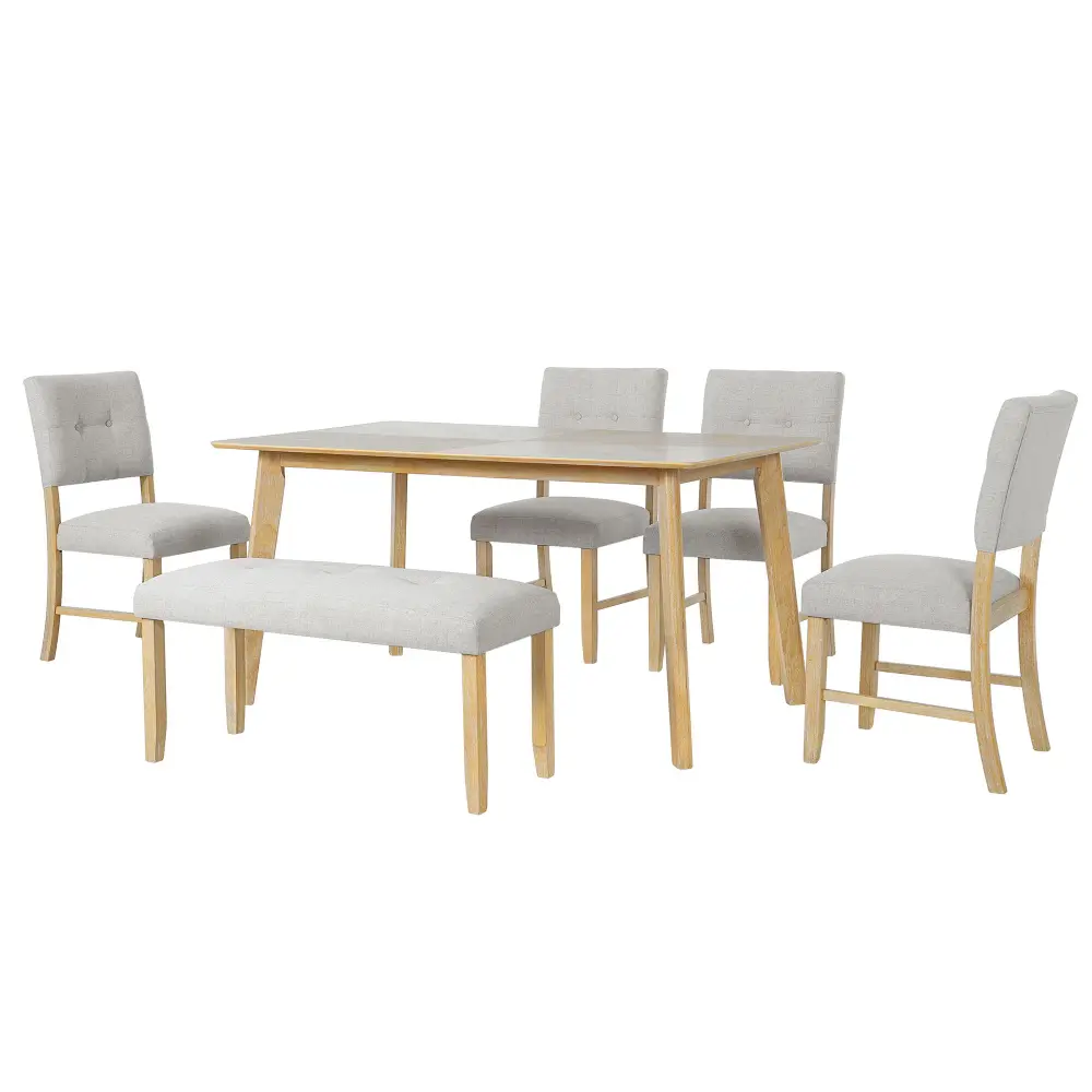 Rustic Farmhouse Dining Room Rectangular Table 4 Upholstered Chairs And Bench