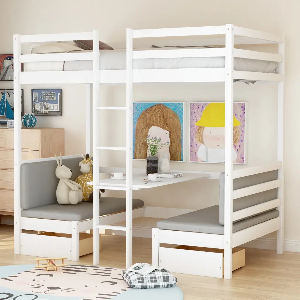 Practical Loft Bed Desk And Cushion Sets Space Saving Furniture wm store