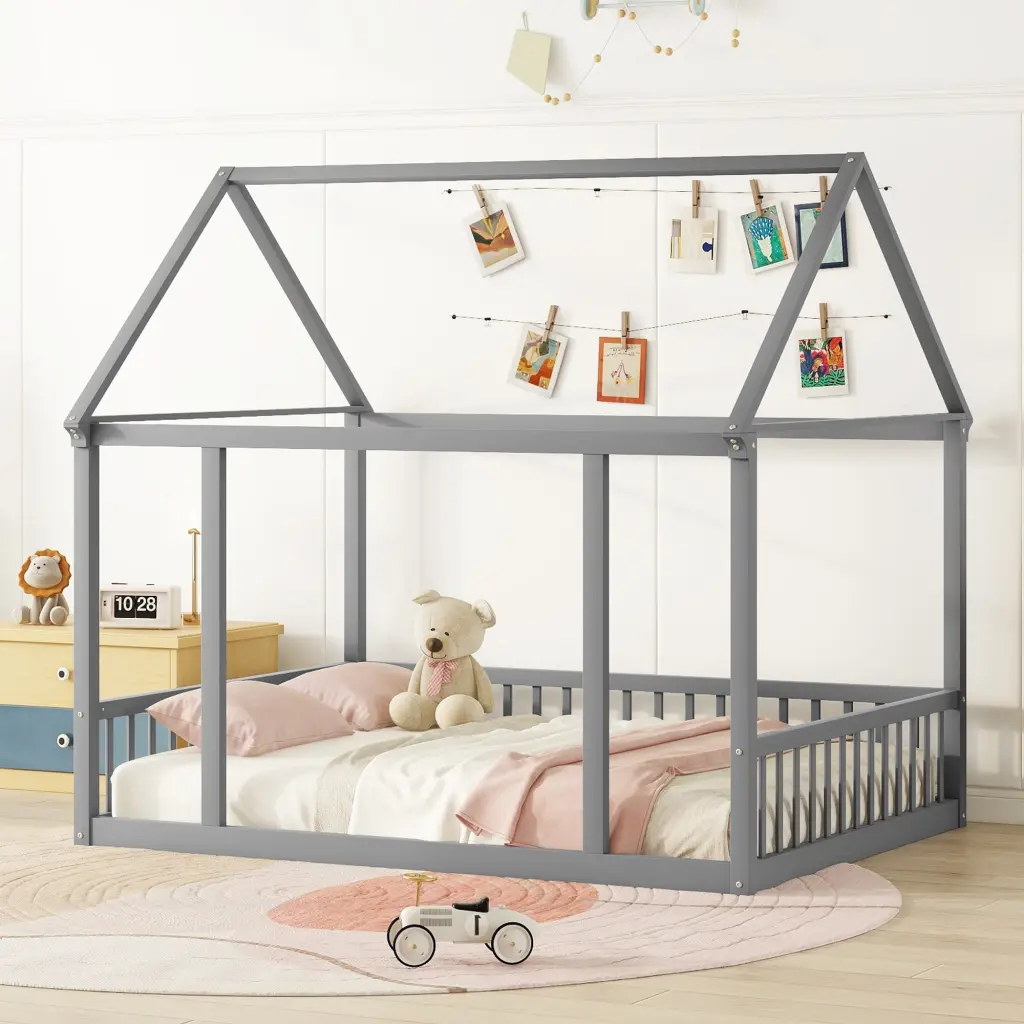 Full Size Floor Timber Bed House Roof Frame Safety Guardrails bonwell
