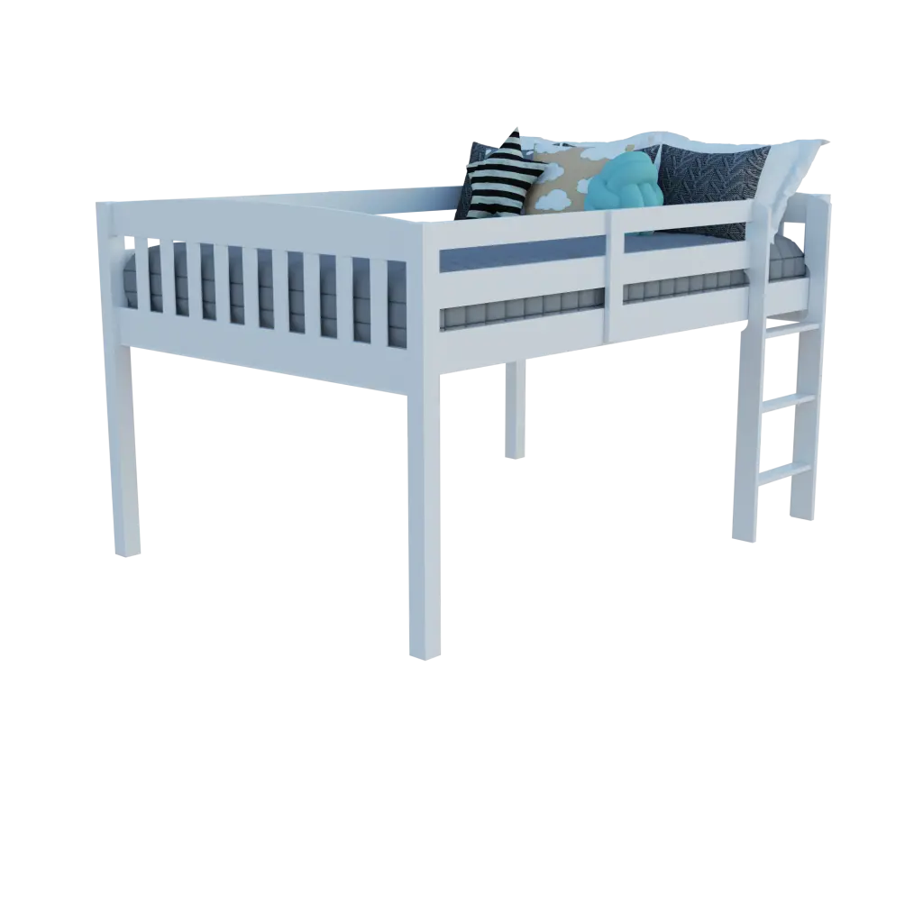 Elbrus Low White Loft Bed Storage - Full Size Space Saver Kids Loft Bed brazil sustainable solid wood furniture
