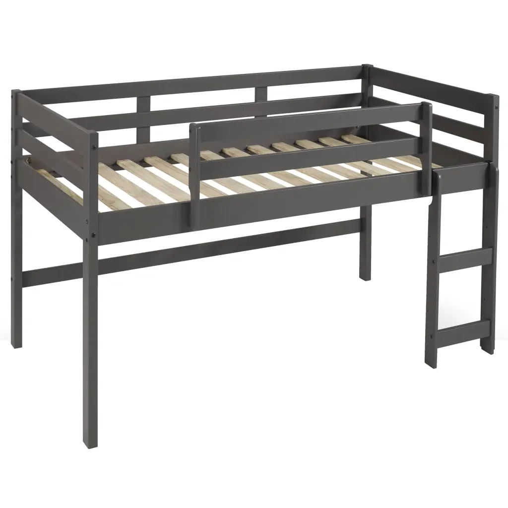 Grey Twin Loft Bed Reversible Ladder Wood Finish furniture max