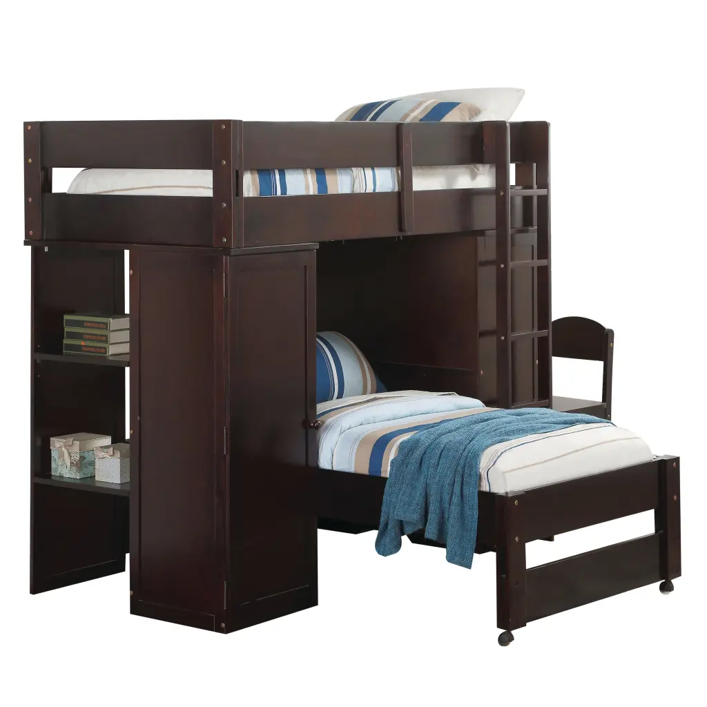 Wenge Twin Over Twin Loft Bed Built Desk Wardrobe and Chair furniture max