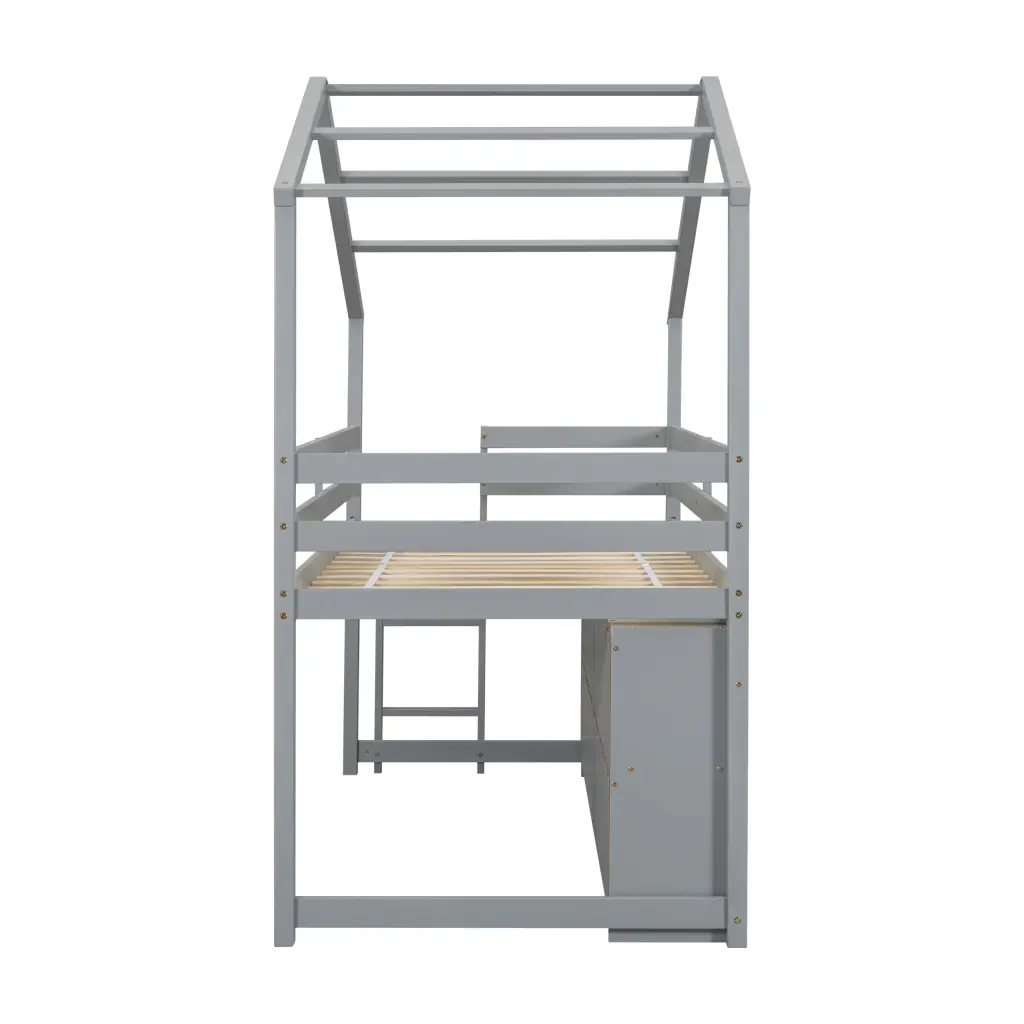 Twin House Loft Bed Roof Frame and Under Bed Shelving Storage Unit inspirit