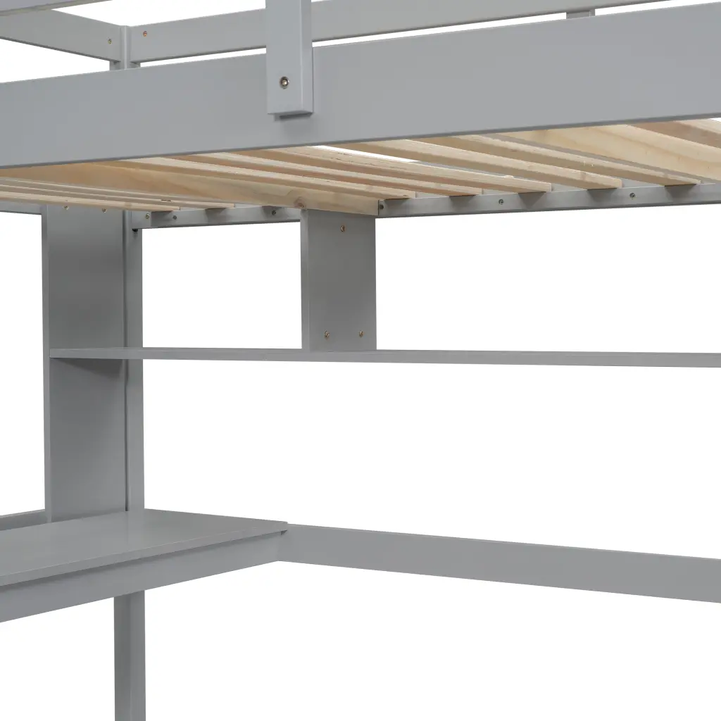 Twin Loft Bed Desk Shelves Safety Guardrail and Ladder inspirit