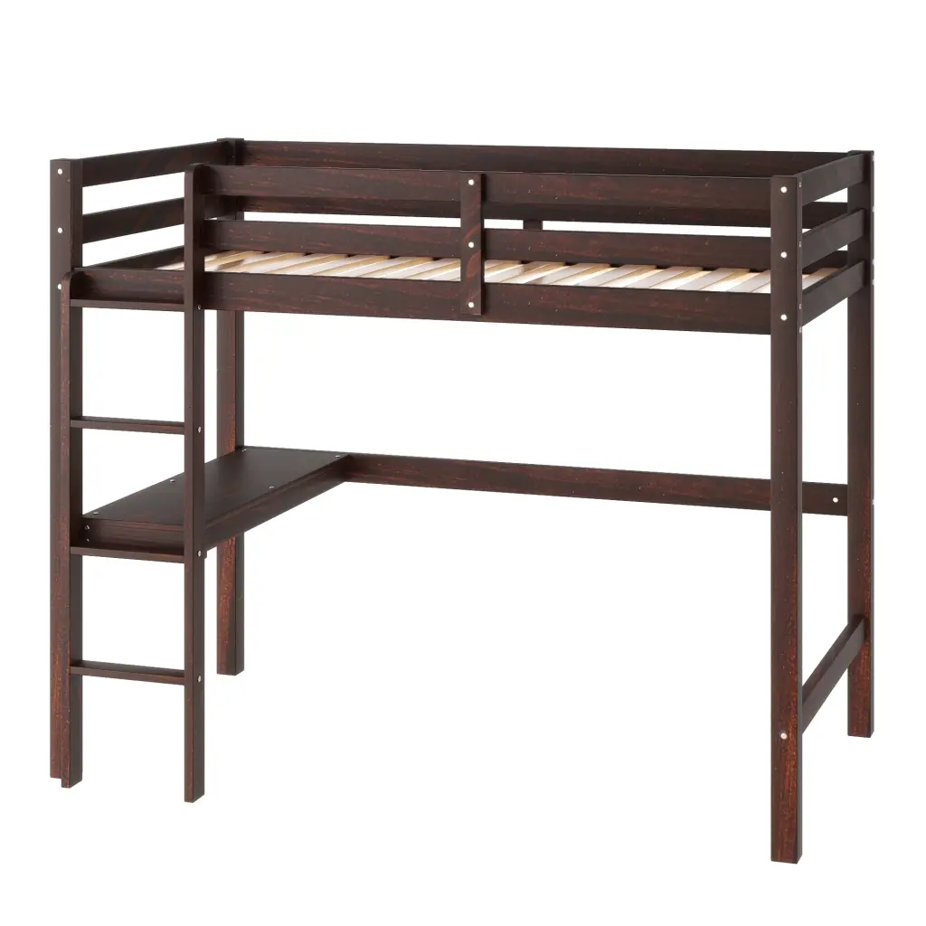 Twin Loft Pine Wood Bed Built- Desk and Safety Guardrails inspirit