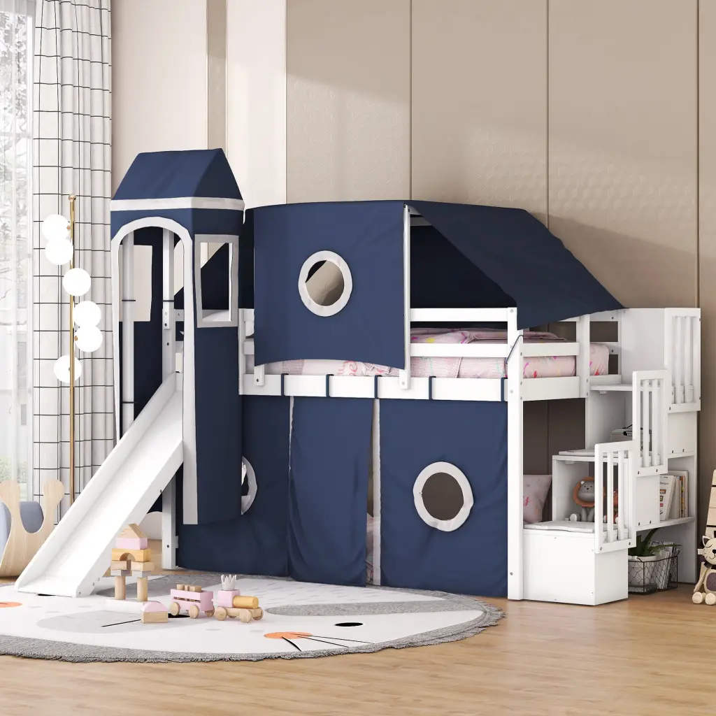 Blue Twin Dimensions Loft Bed Tent and Tower Solid Timber lucky furniture