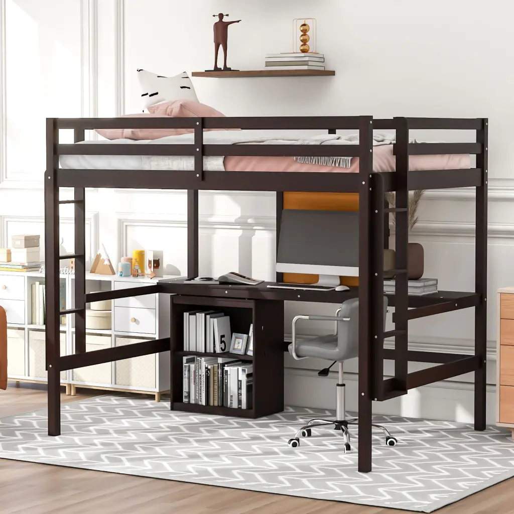 Full Dimensions Loft Bed Desk And Writing Board, Wooden Loft Bed D lucky furniture