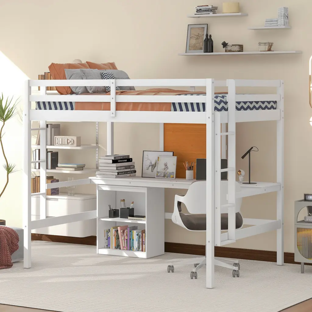 Full Dimensions Loft Bed Desk And Writing Board Wooden Loft Bed Desk Space Saver lucky furniture