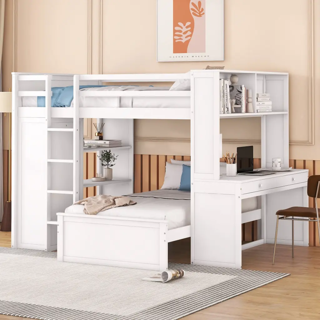 Full Size Loft Bed Twin Bed, Shelves and Desk Kids lucky furniture