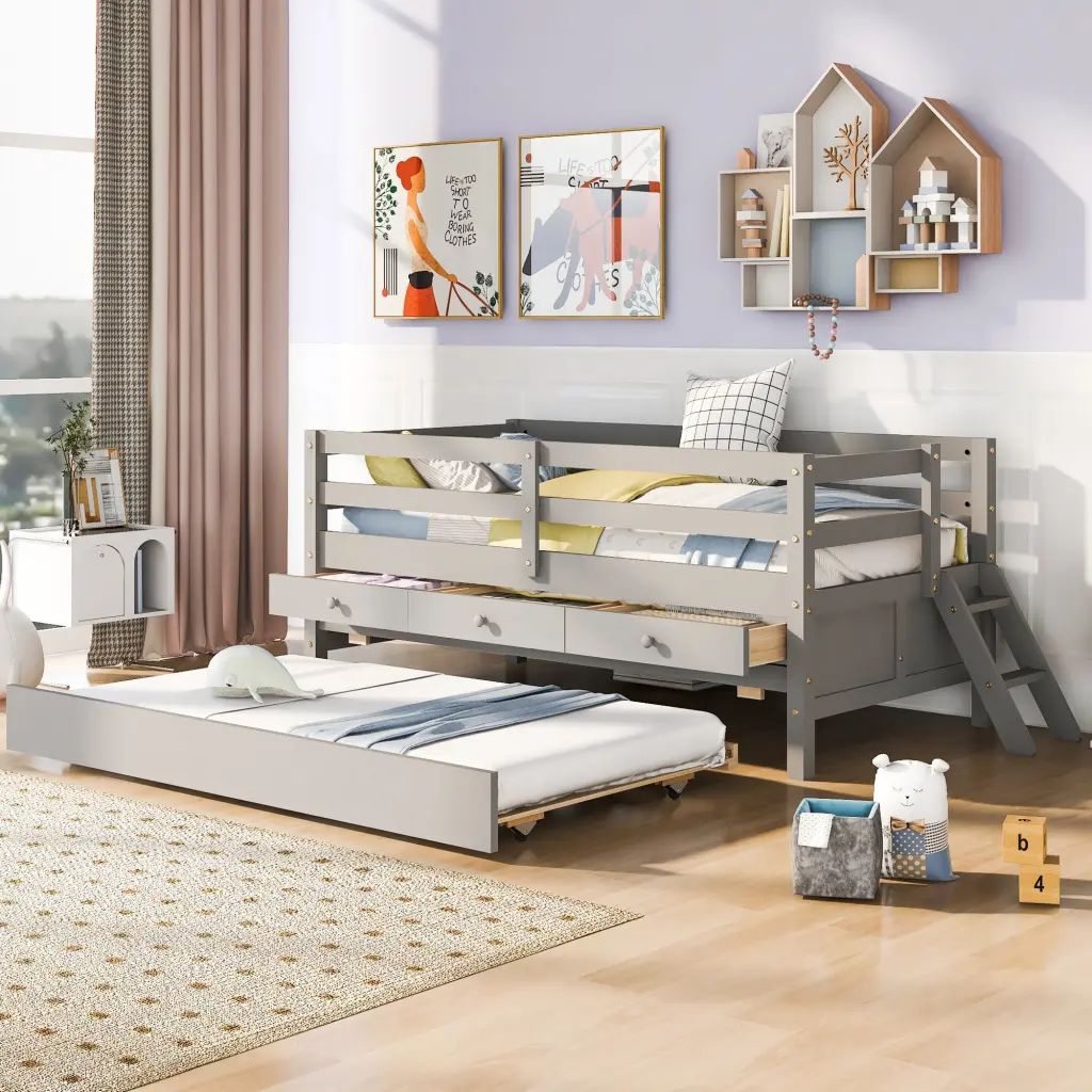 Low Loft Bed Twin Dimensions Full Securety Fence Climbing Ladder Storage lucky furniture