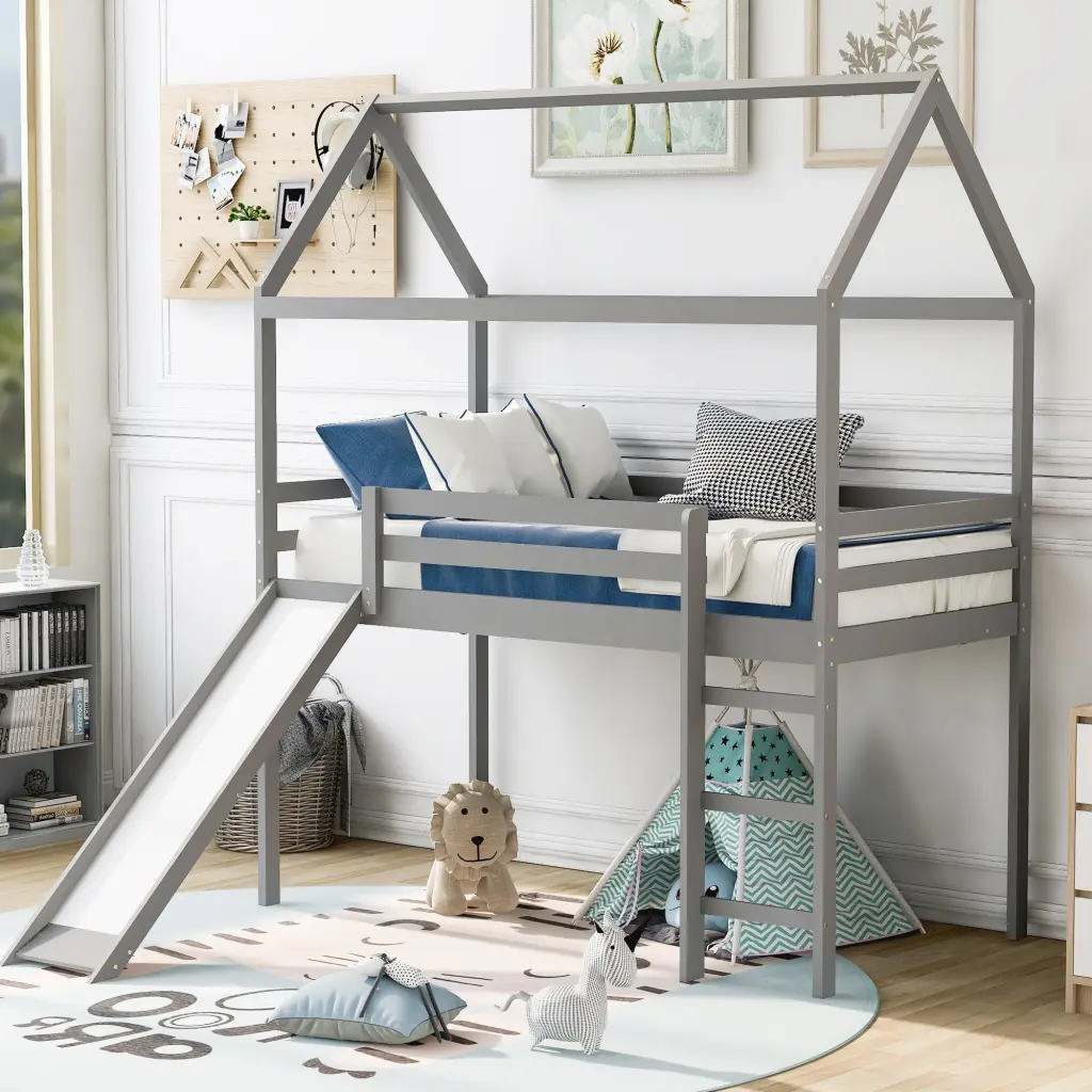 Twin Loft Bed Slide, Houtilize Bed Slide,Gray Old Sku :Wf286245A lucky furniture