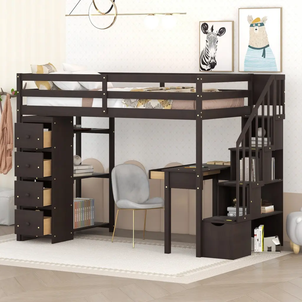Twin Loft Bed Storage Drawers Desk And Stairs lucky furniture