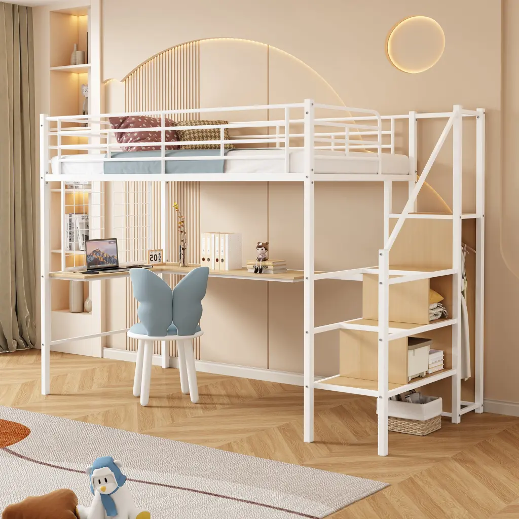 Twin Loft Bed Desk and Storage Wardrobe Heavy Duty Space Saving Furniture vinnas