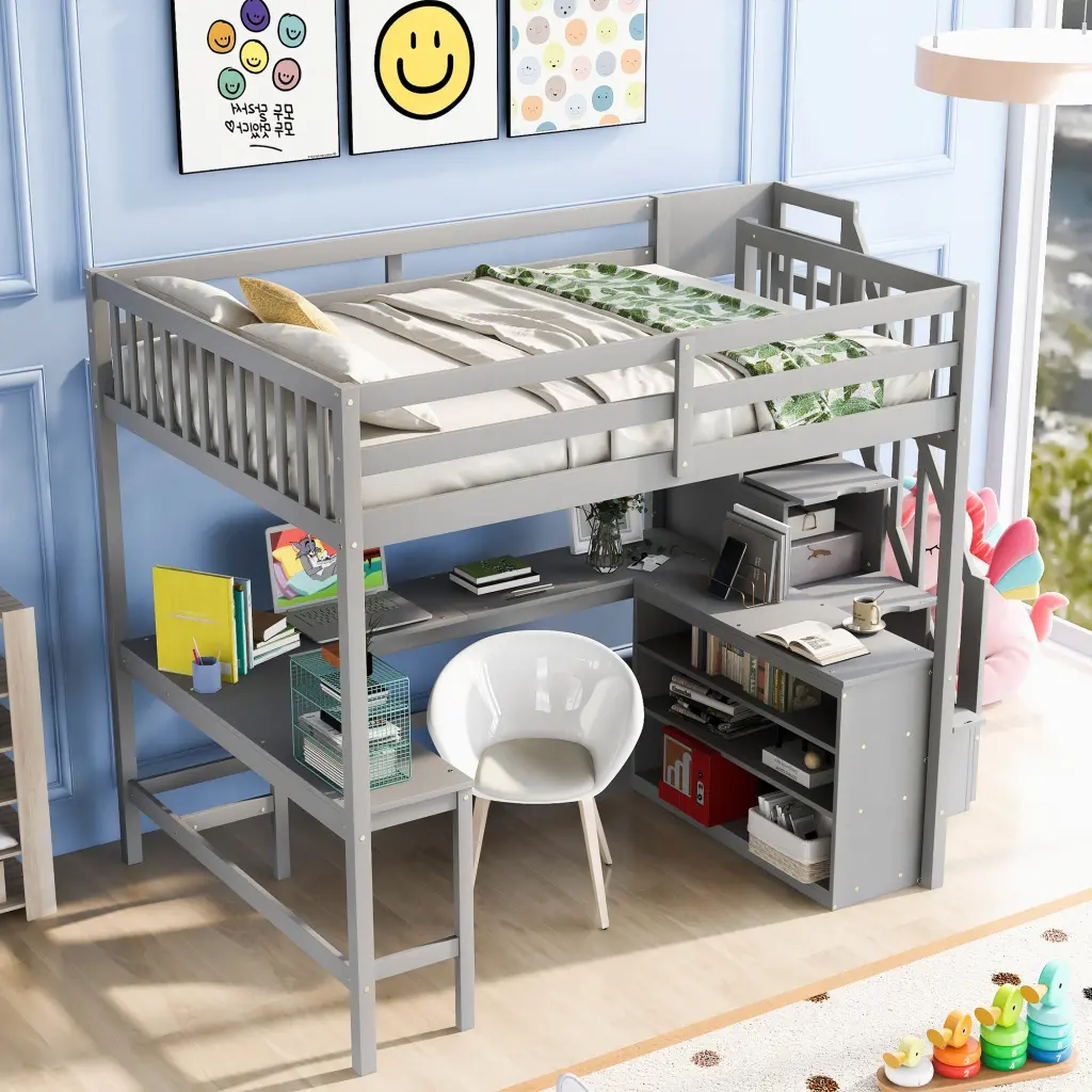 Full Loft Bed Built Desk And Three Tier Storage wm store