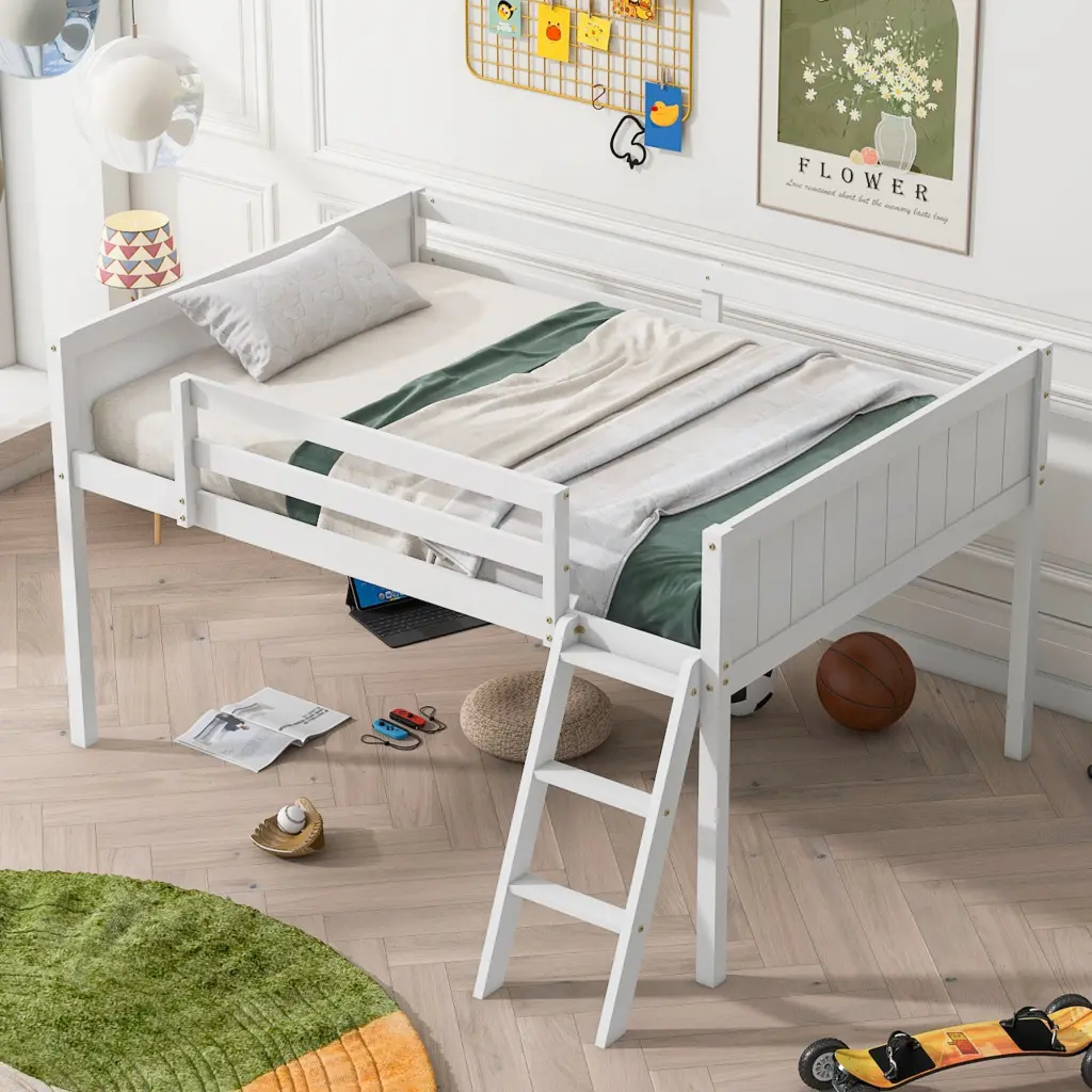 Full Size Timber Low Loft Bed Ladder wm store