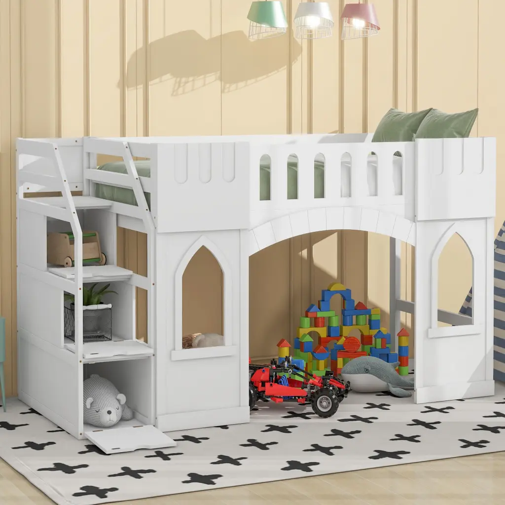 Twin Dimensions Loft Bed Storage Staircase And Window White Box Spring Not Included wm store