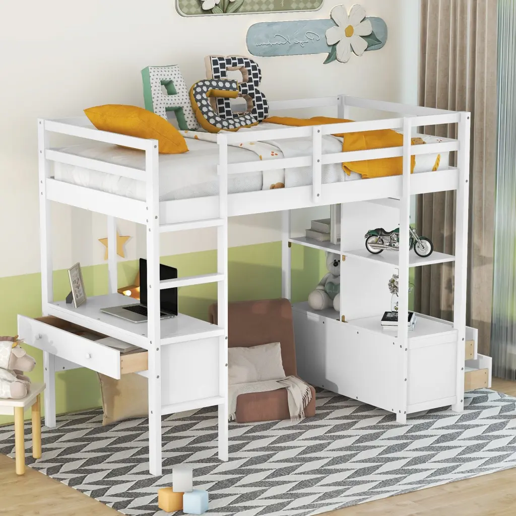 Twin Loft Bed Built- Desk, Drawers, and Storage wm store