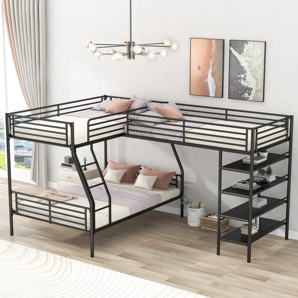 L Shaped Metal Twin Over Full Bunk Bed Twin Loft Bed And Storage wm store