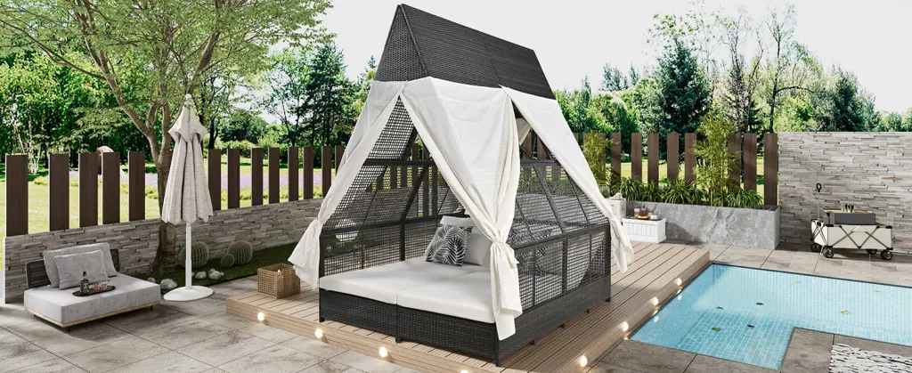Outdoor Daybed Patio Lounge Bed Customizable Backrest Double Seating rnb