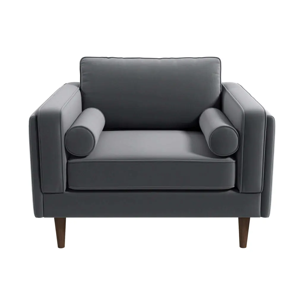 Amber Grey Velvet Lounge Chair Brown Gray Brown Mid Century Modern Foam ashcroft furniture
