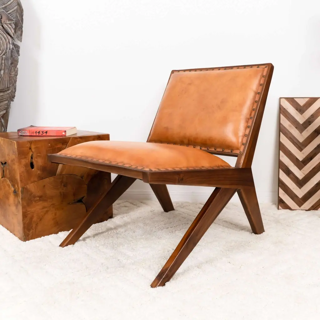 Colin Tan Hide Lounge Chair Brown, Tan Brown Mid Century Modern Walnut ashcroft furniture