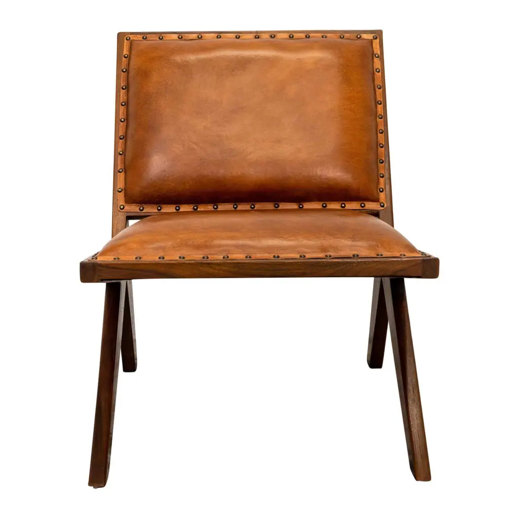 Colin Tan Leather Lounge Chair Brown Rustic Mid Century Modern ashcroft furniture