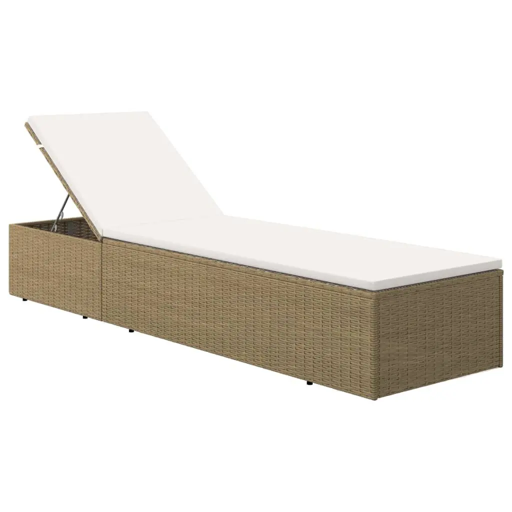 Brown and Cream White Sunlounger Poly Rattan Outdoor Lounge Chair