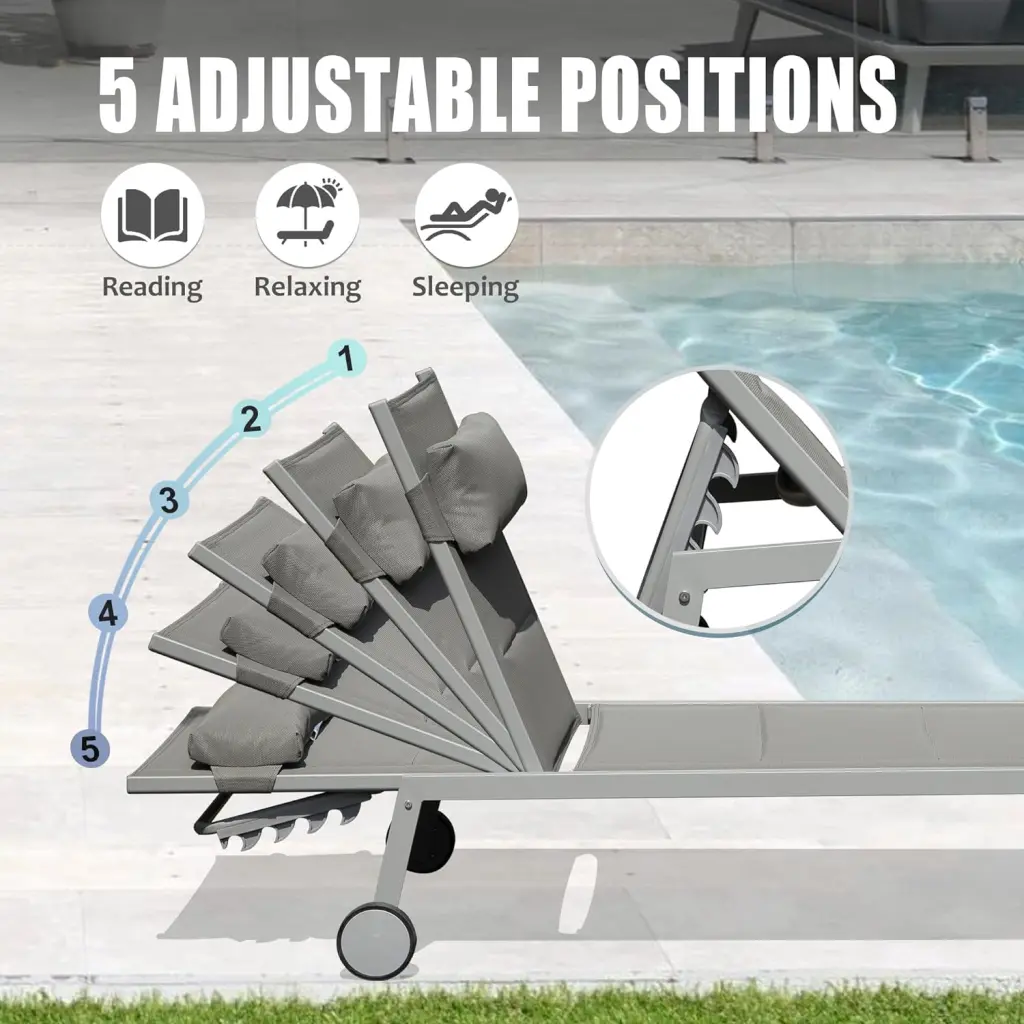 Outdoor Patio Chaise Lounge Set 3 Light Metal Pool Lounge Chairs Cushions crefise patio life