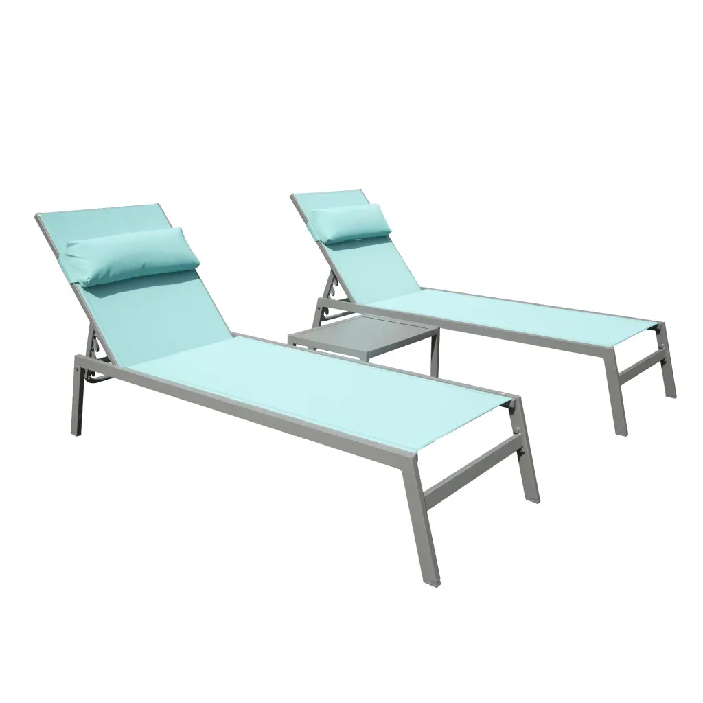 Patio Chaise Lounge Set 3 Aluminum Pool Lounge Chairs Side Table crefise patio life