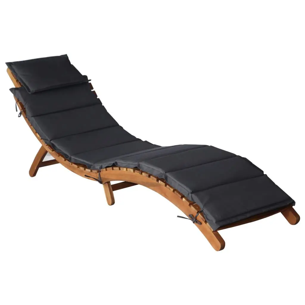 Dark Gray Solid Acacia Wood Sun Lounger Cushion Outdoor Chaise
