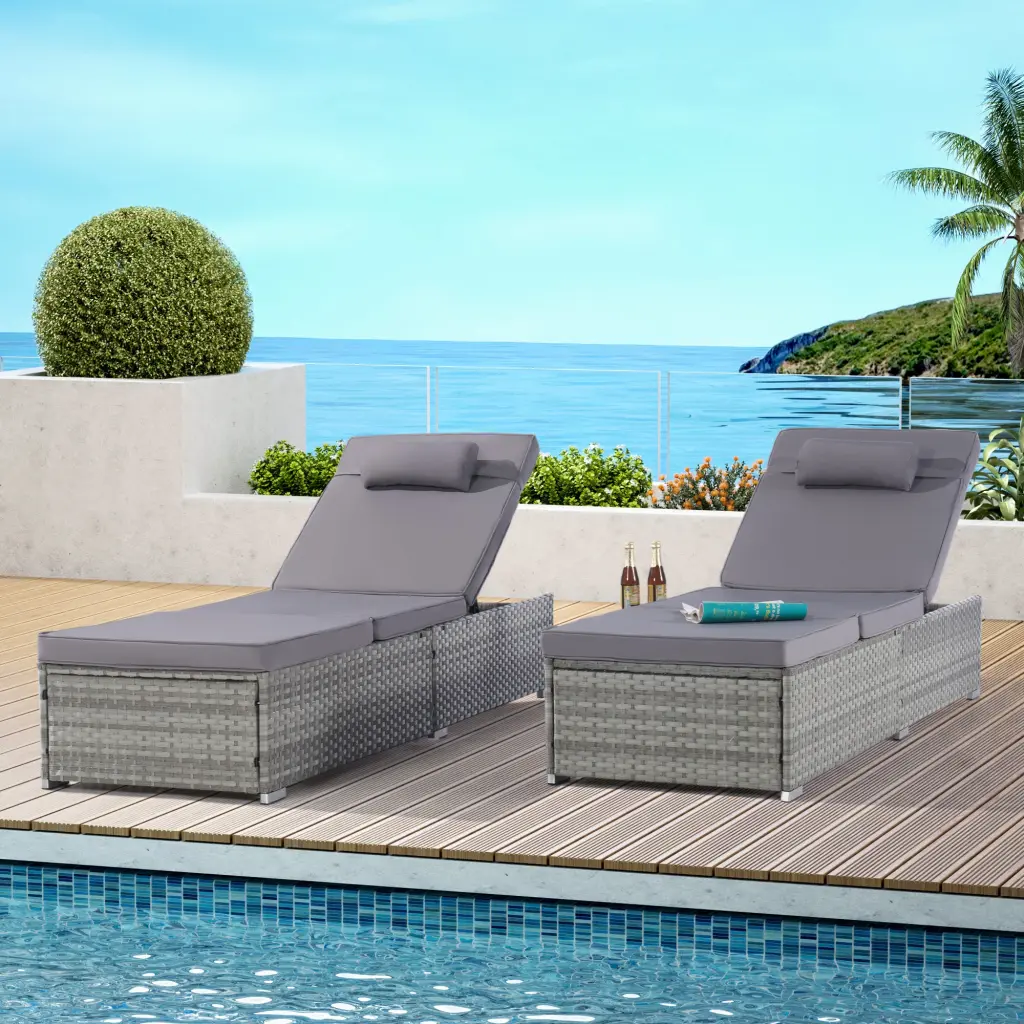 Outdoor Sofa PE Rattan Deck Chair Gray Rattan Lounge Chair Cushions deeray store