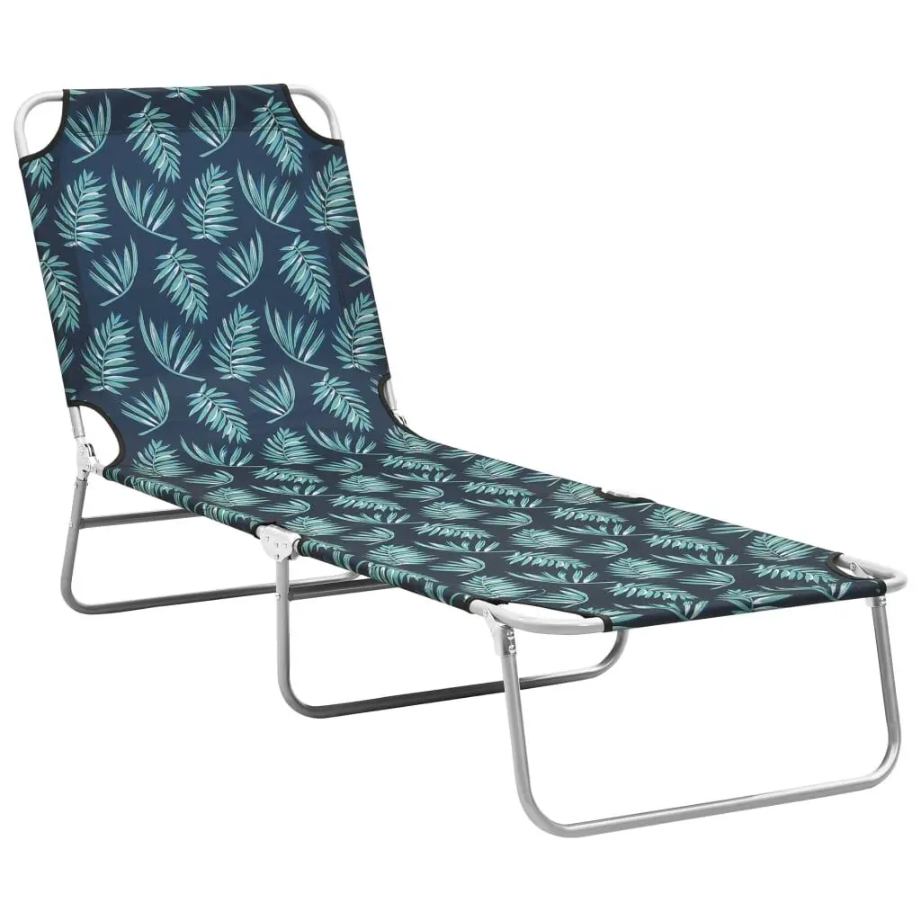 Folding Sun Lounger Steel Frame and Leaves Print Fabric