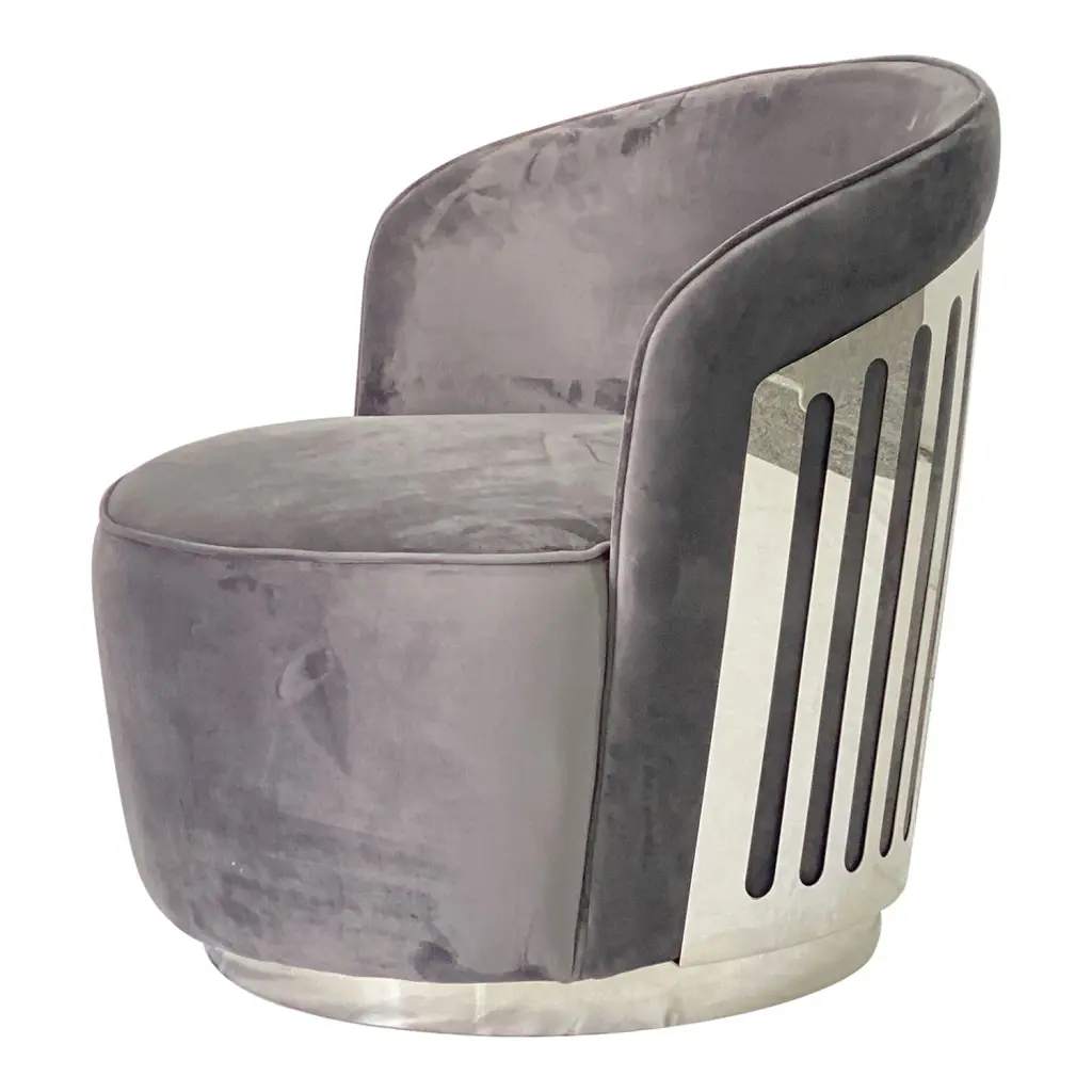 Smoky Grey and Shiny Metal Sofa Chair Grey Stainless Alloy and Velvet Upholstery furnings