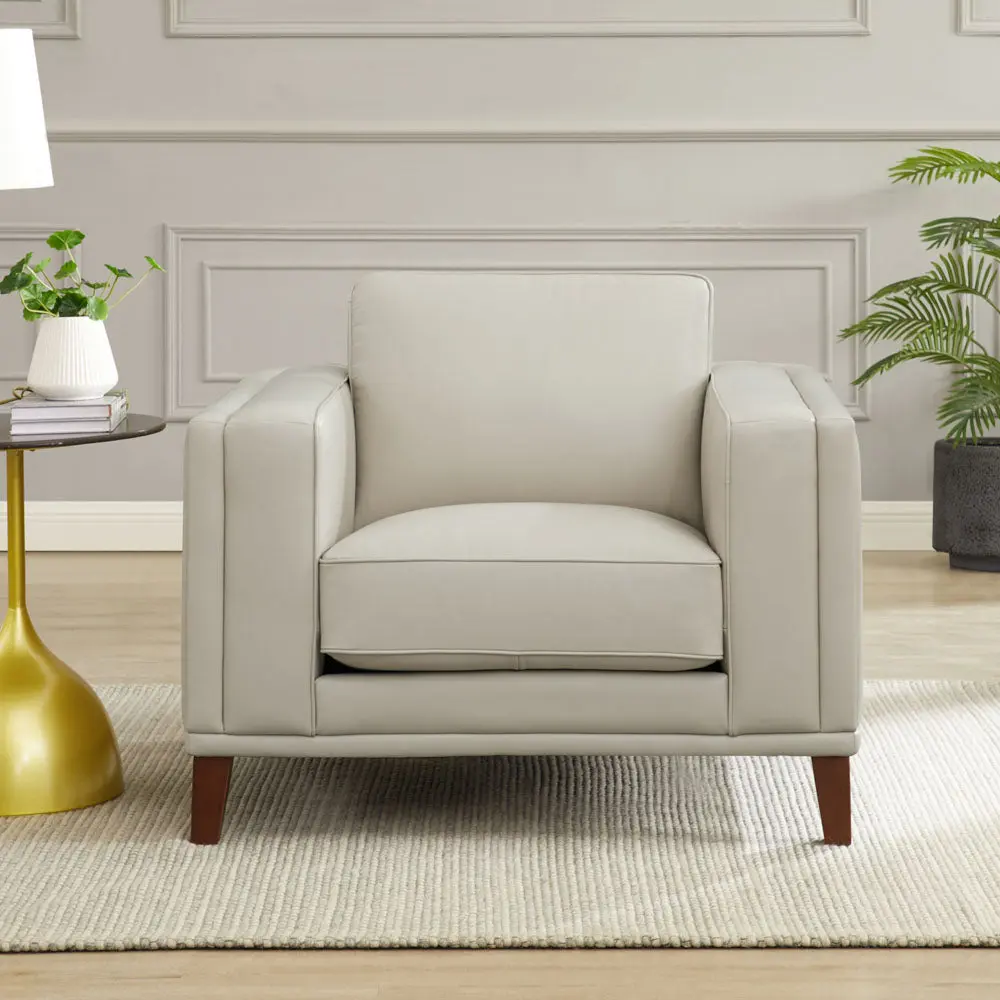 Lyon Leather Chair Beige Down Filling Authentic Leather Lounge Chair hydeline furniture