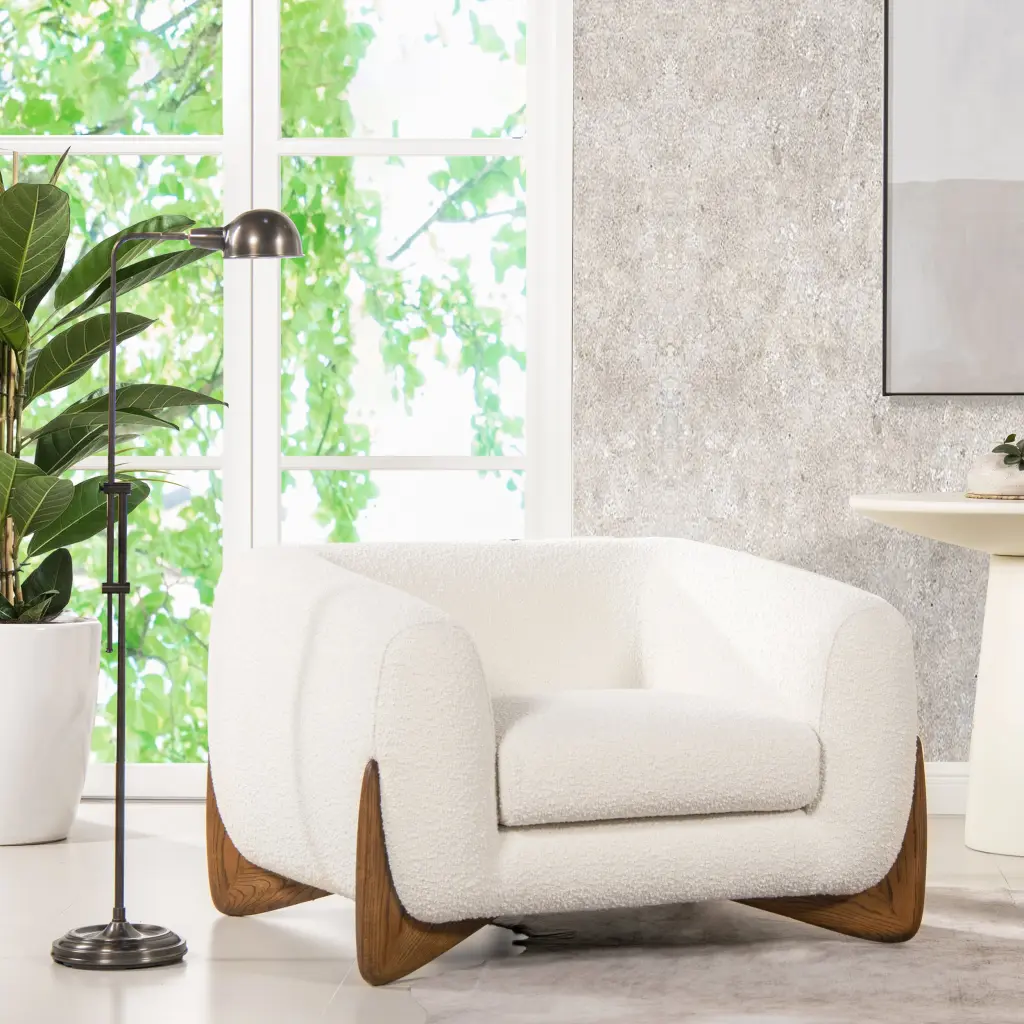 Alpine 44 Inch Sherpa Arm Chair Ivory White Boucle Foam Lounge Chair jennifer taylor home