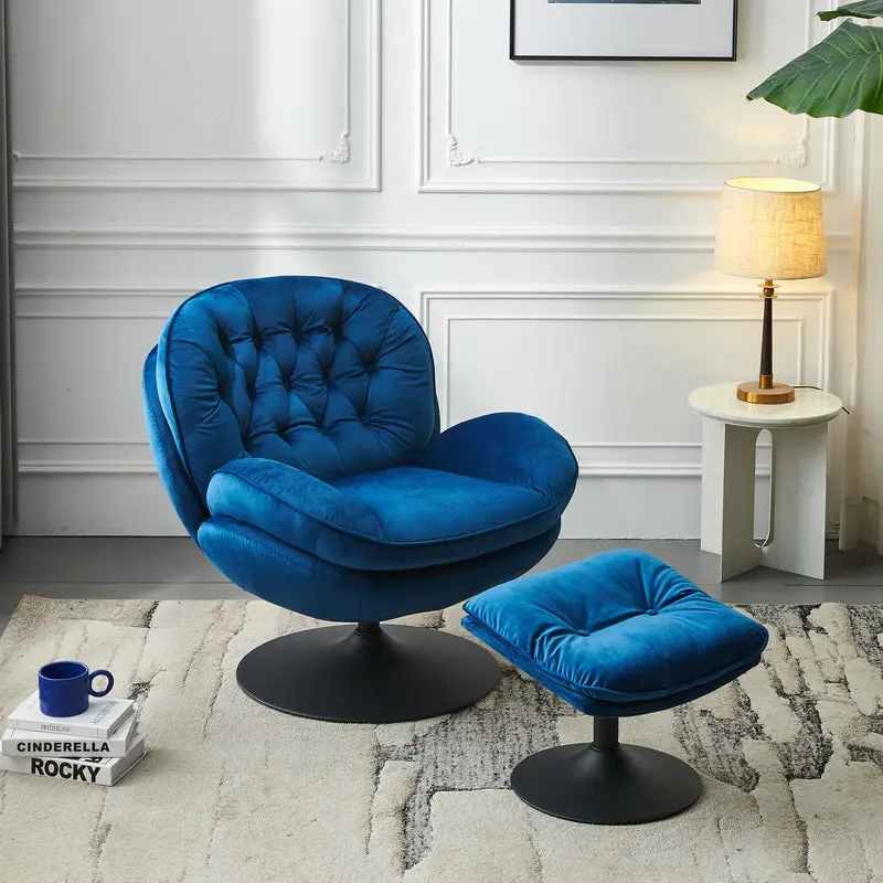 Swivel Leisure Chair Lounge Chair Velvet Blue Hue Ottoman Blue levin furniture